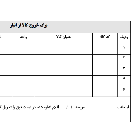 نمونه حواله خروج کالا از انبار